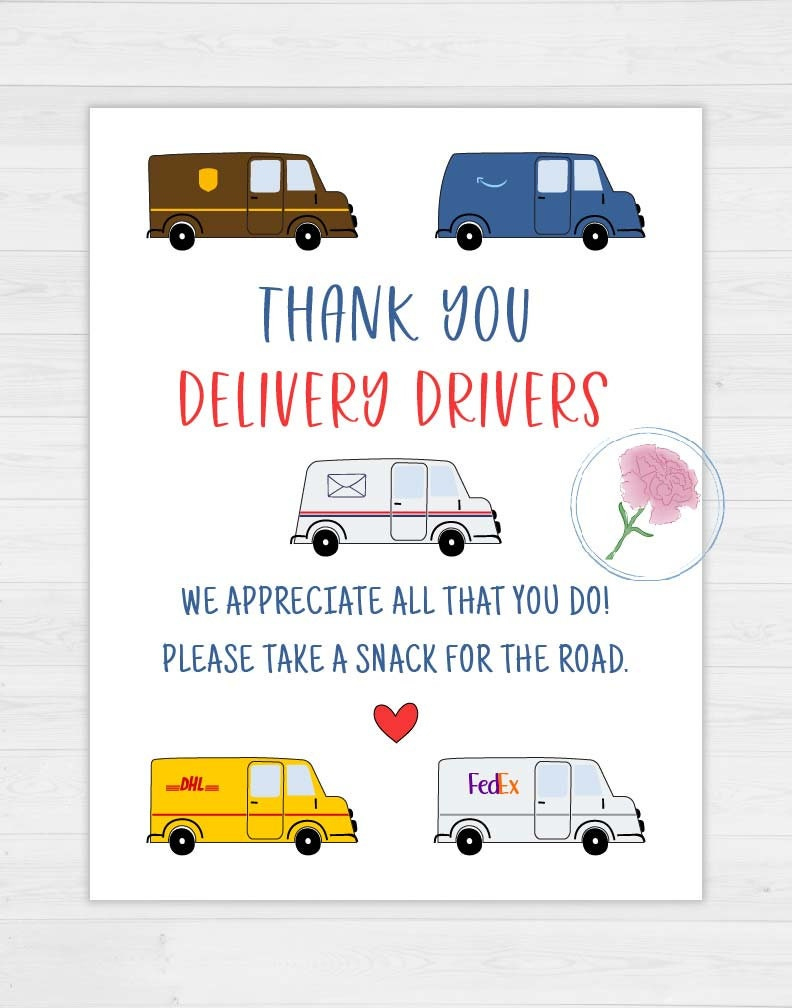 Druckbare 8,5 X 11 Lieferung Fahrer Wertschätzung Zeichen, Lieferung Fahrer Take A Snack Zeichen, Usps, Ups, Amazon, Fedex Danke Zeichen, Nehmen Sie regarding Free Printable Delivery Driver Snack Sign