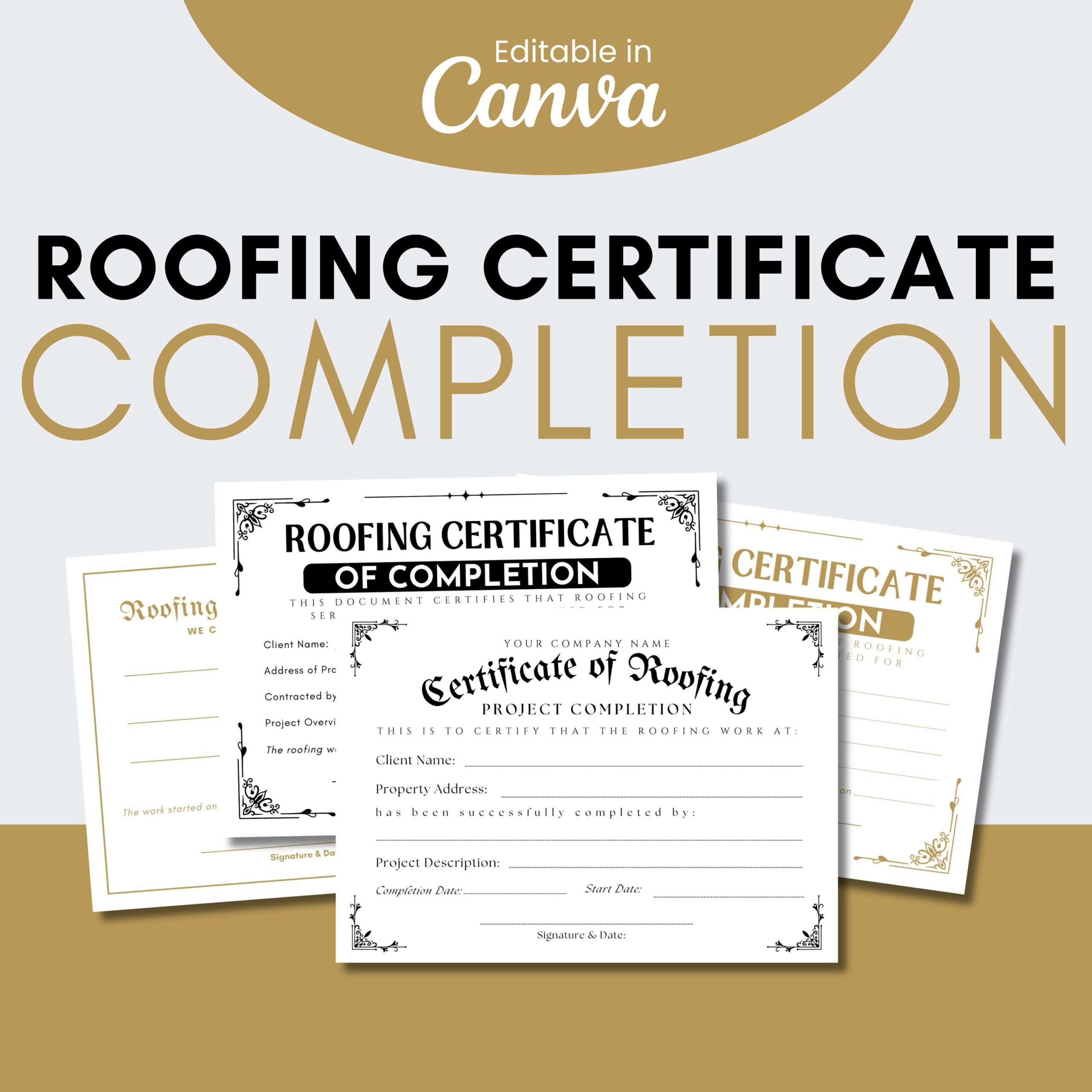 Editable Roofing Certificate Completion Template (Digital Download inside Printable Roofing Certificate of Completion