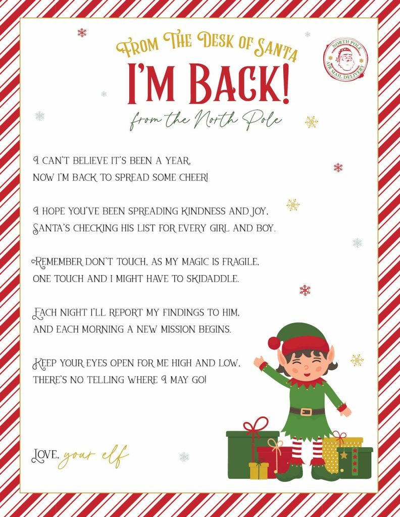 Elf On The Shelf Arrival And Goodbye Letters, Free Printable Set intended for Welcome Back Elf Letter Free Printable