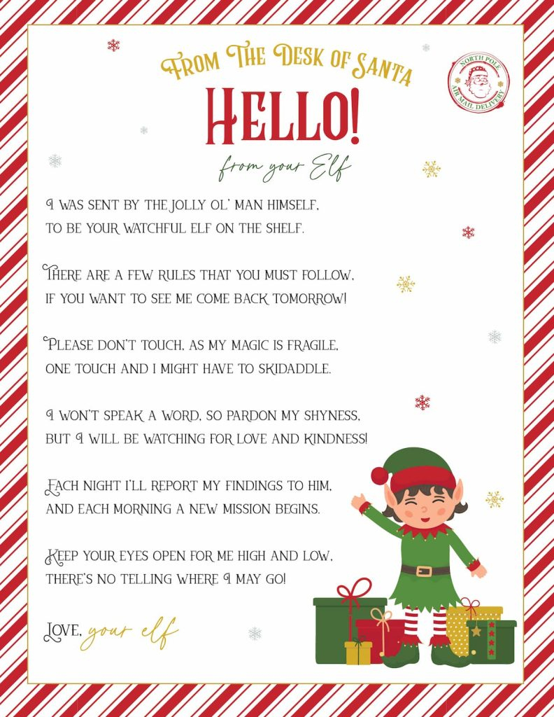 Elf On The Shelf Arrival And Goodbye Letters, Free Printable Set throughout Elf on the Shelf Arrival Letter Printable