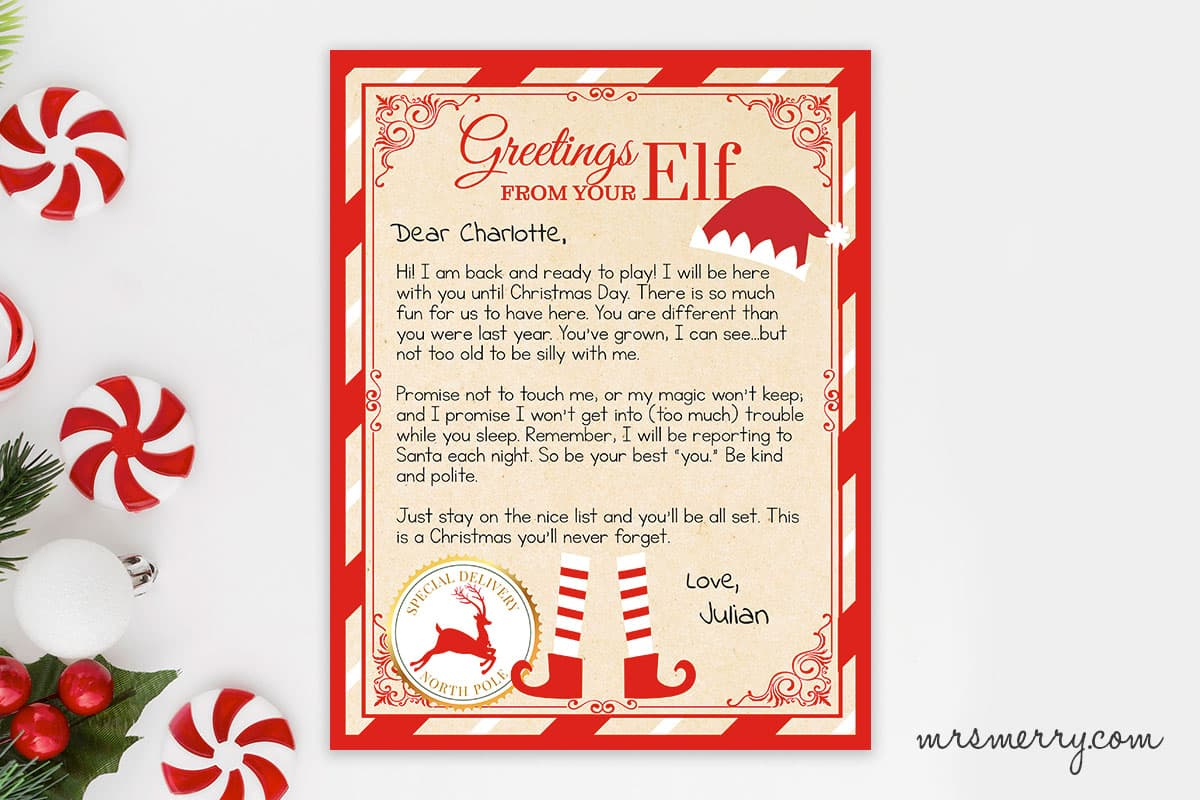 Elf On The Shelf Arrival Letter Personalized Printable | Mrs. Merry within Elf on the Shelf Arrival Letter Printable