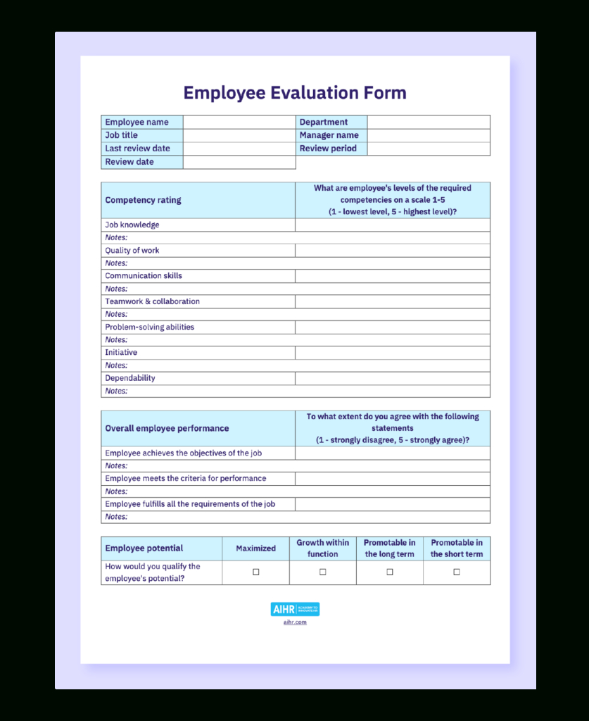 Employee Evaluation Template And Guide [Free Download] - Aihr for Free Employee Evaluation Forms Printable