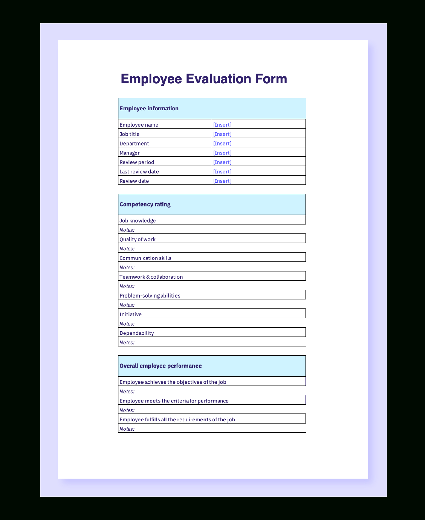 Employee Evaluation Template And Guide [Free Download] - Aihr inside Free Employee Evaluation Forms Printable