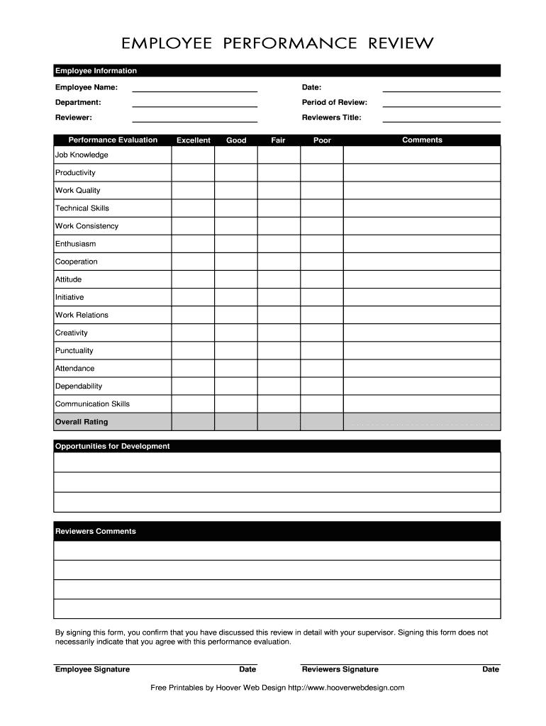 Employee Review Form - Fill Online, Printable, Fillable, Blank with regard to Free Employee Evaluation Forms Printable