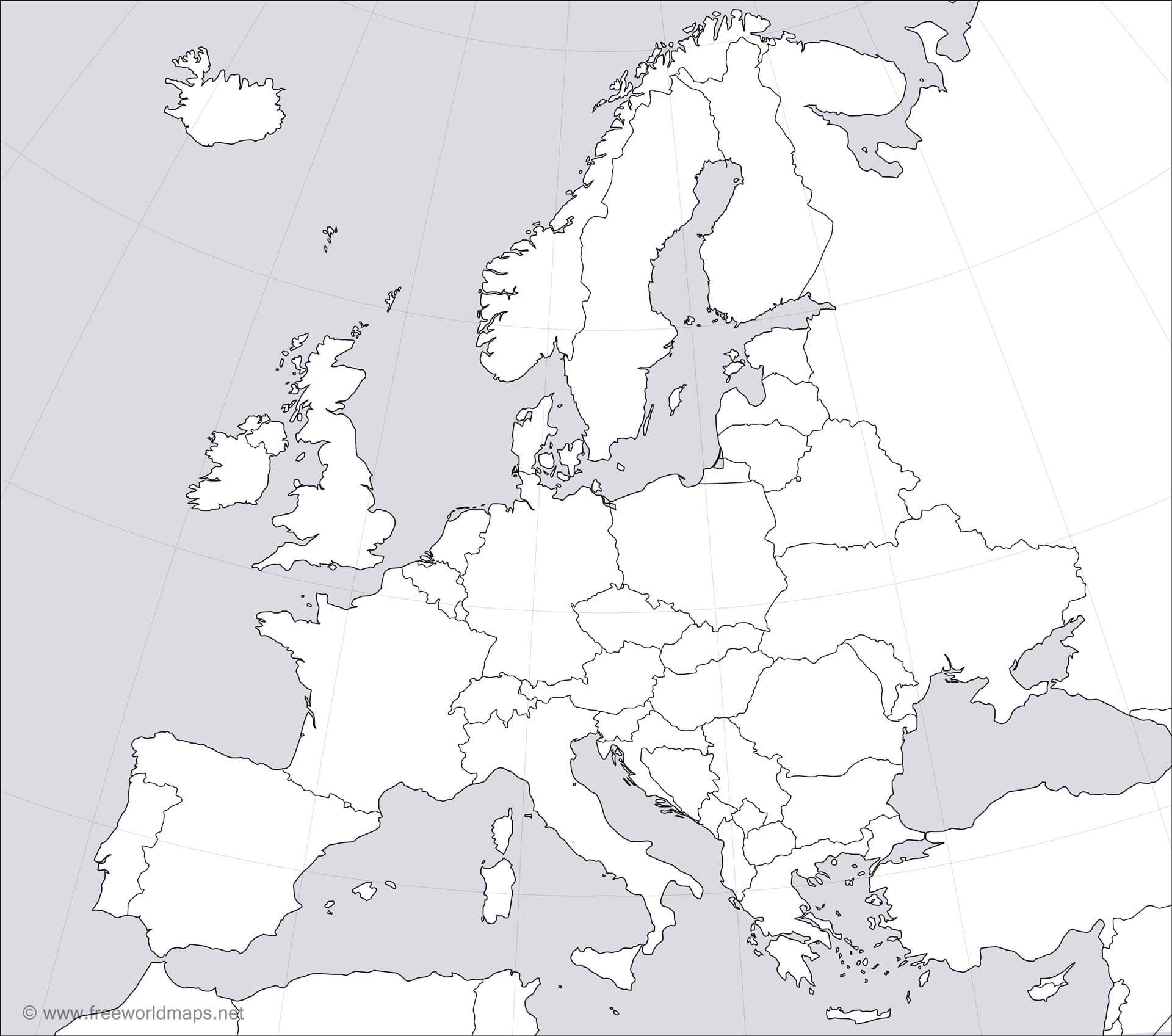 Europe Blank Map pertaining to Map of Europe Printable Blank