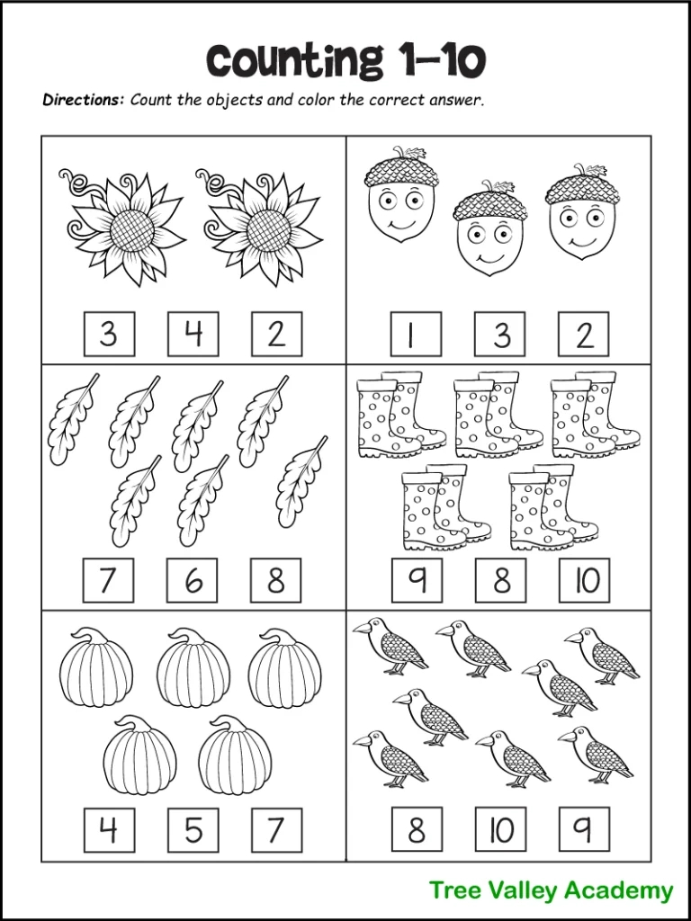 Fall Math Worksheets For Kindergarten, Preschool & 1St Grade in Free Printable Pre K Math Worksheets