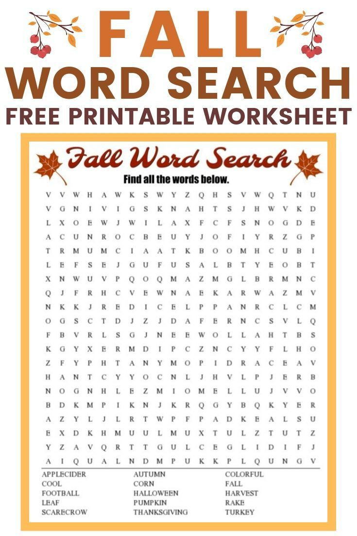 Fall Word Search Free Printable Worksheet for Word Puzzles Printable For Adults