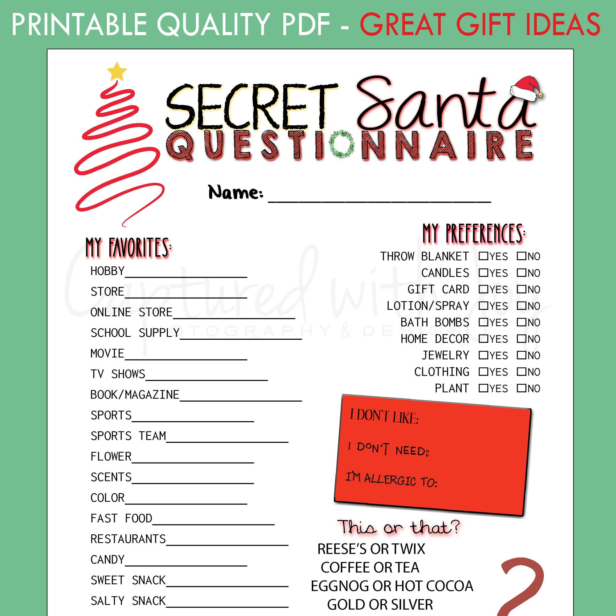 Fillable Printable Pdf -- Secret Santa Questionnaire For Gift regarding Secret Santa Questionnaire Free Printable