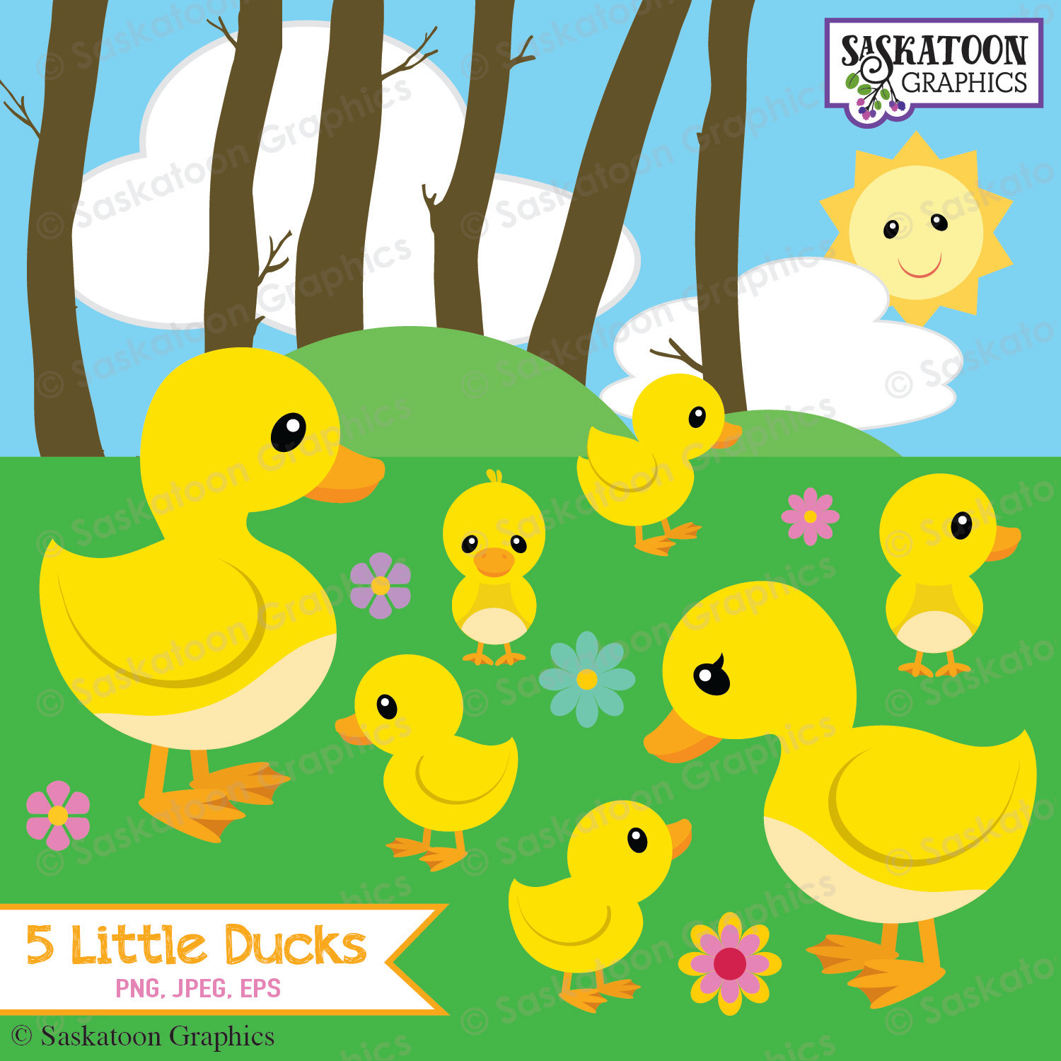 Five Little Ducks Went Out To Play Clip Art - Instant Download with regard to Printable 5 Little Ducks Clipart