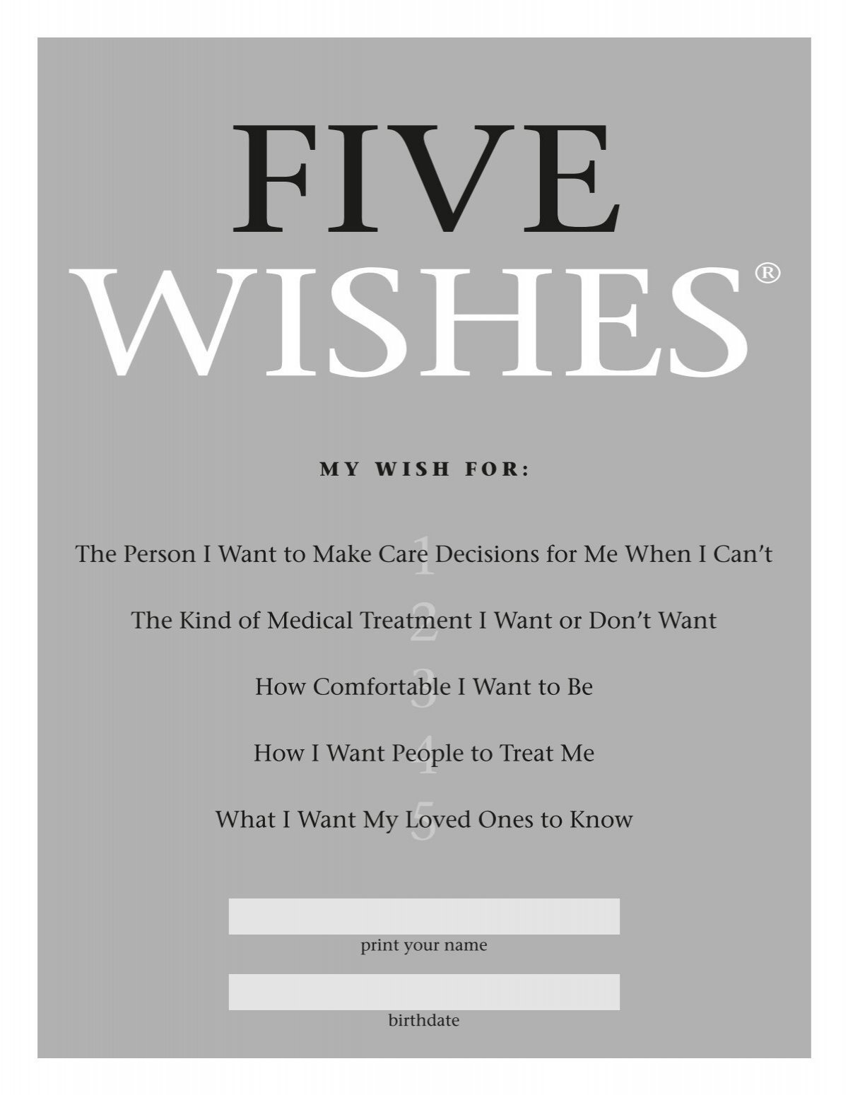 Five Wishes - English - Ochsner Academics with regard to Free Printable Five Wishes Form