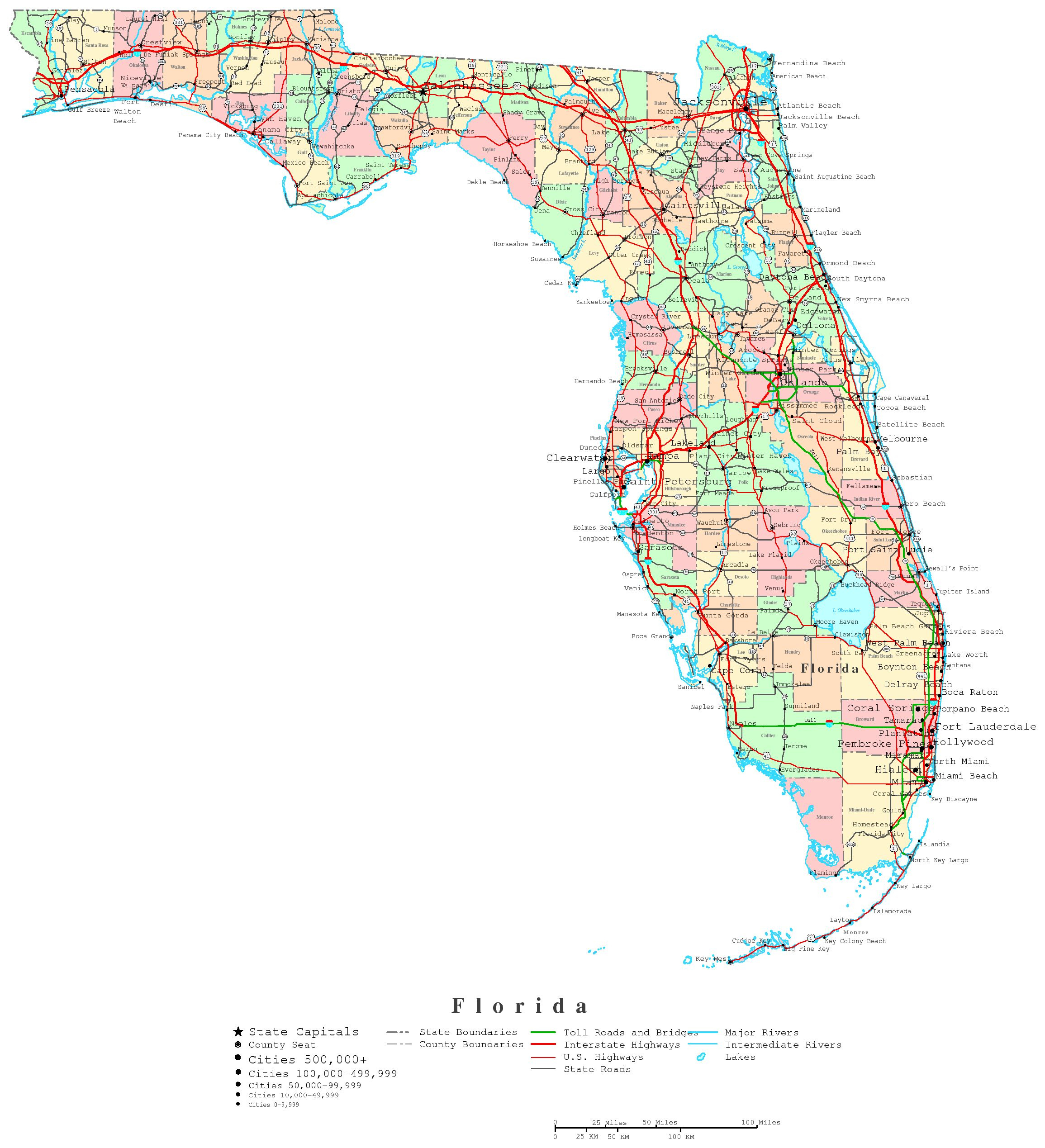 Florida Printable Map regarding Map of Florida Printable Free