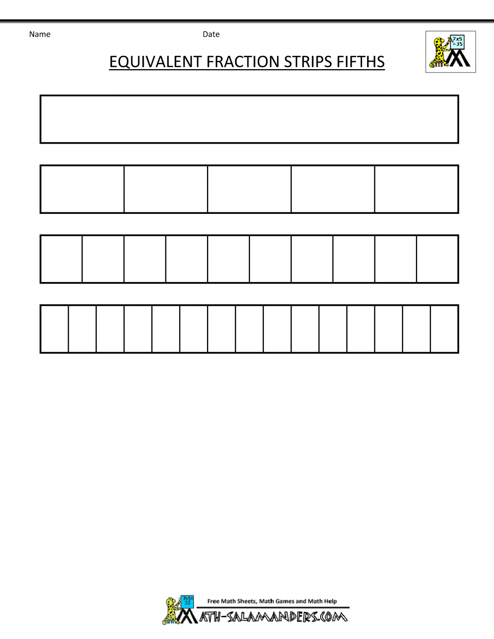 Fraction Strip - Equivalent Fractions inside Blank Fraction Strips Printable