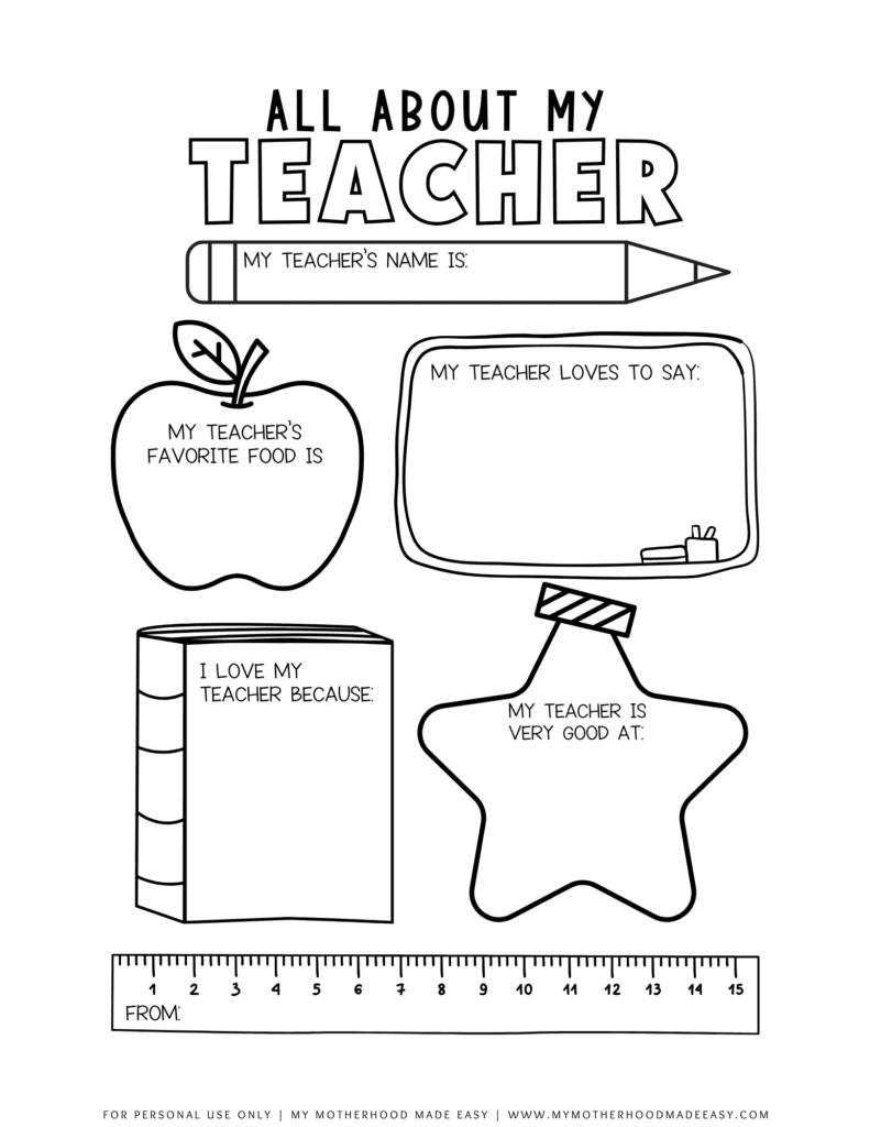 Free All About My Teacher Printable Pdf (Thank You Gift) – My in All About My Teacher Questionnaire Free Printable