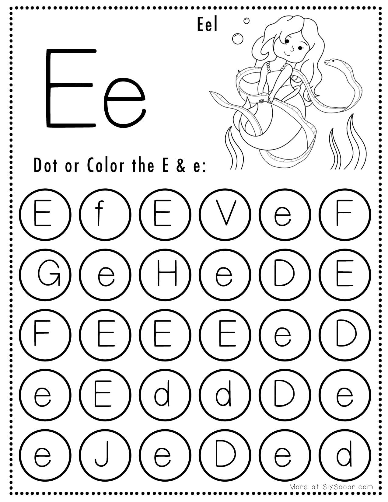 Free Alphabet Do A Dot Printables Worksheets - Letter E (Mermaid pertaining to Letter E Worksheets Free Printables