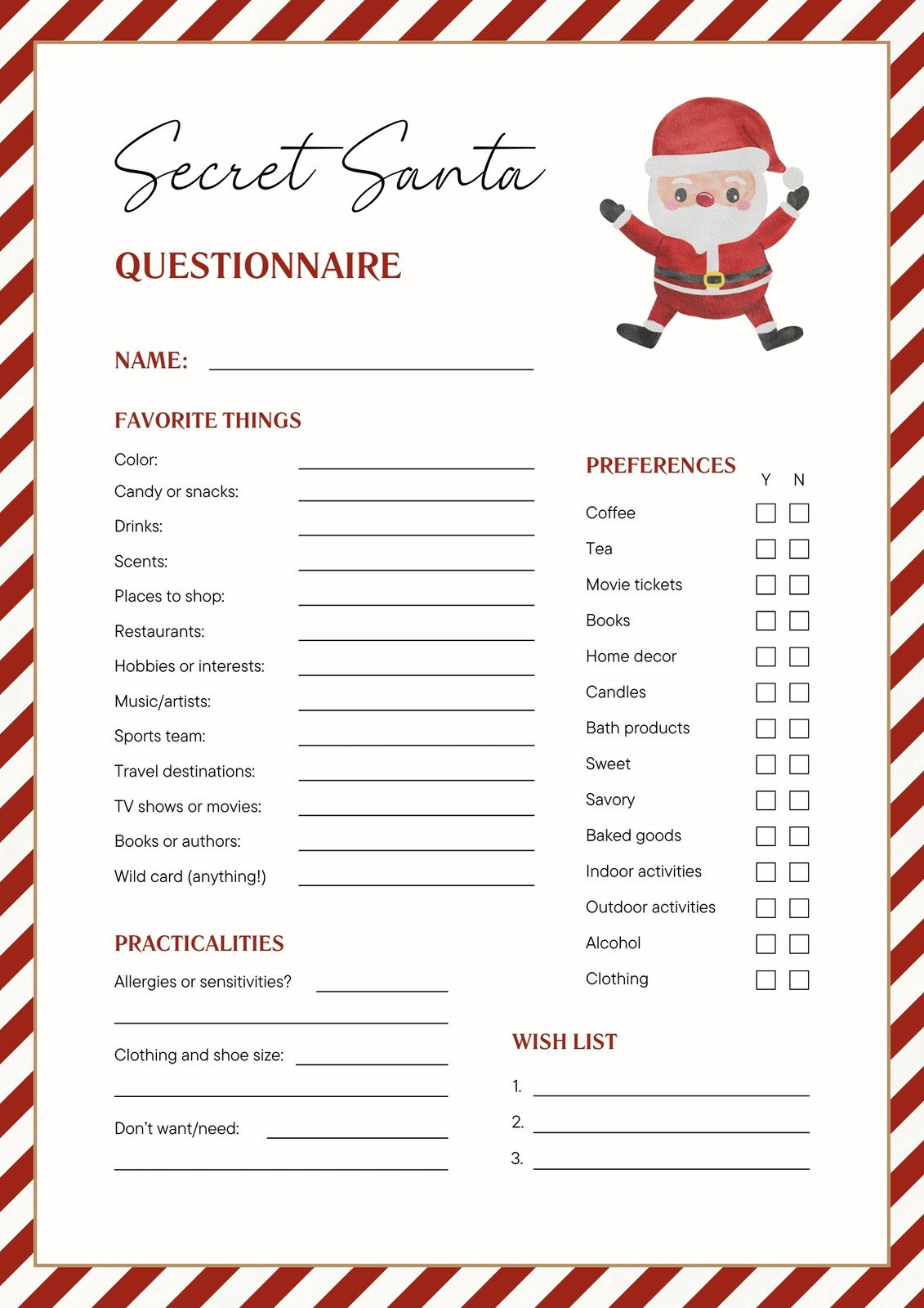 Free And Customizable Secret Santa Templates regarding Gift Exchange Questionnaire Free Printable