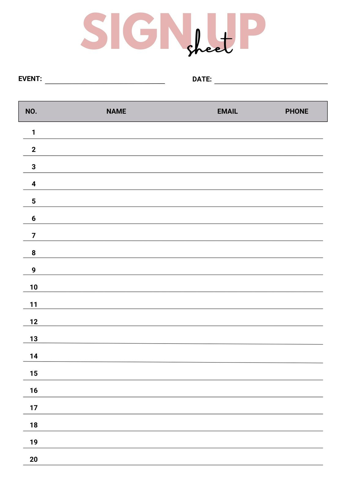 Free And Customizable Sign Up Sheet Templates for Free Printable Sign Up Sheet