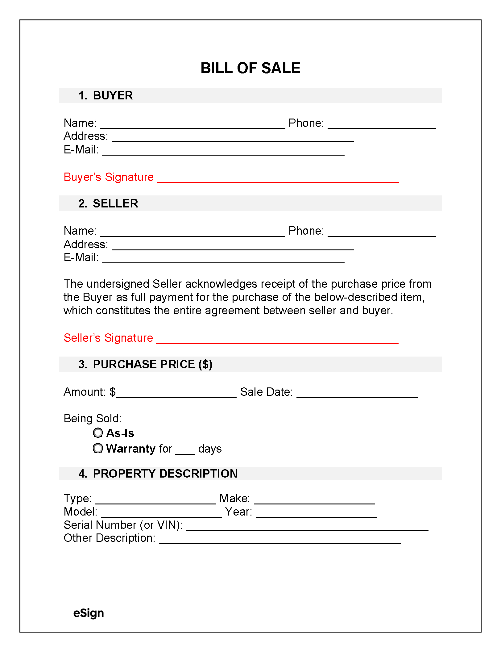 Free Bill Of Sale Forms (23) | Pdf | Word throughout Bill of Sale Printable Form
