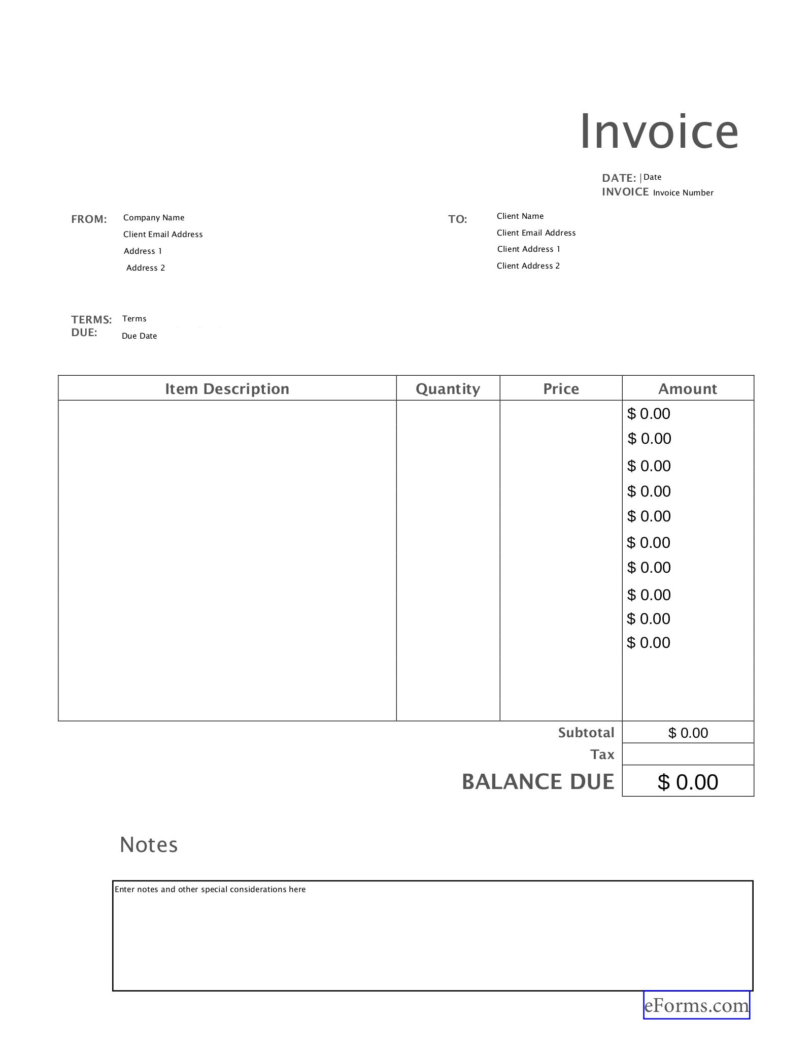 Free Blank Invoice Templates (30) - Pdf – Eforms intended for Free Printable Invoice Template