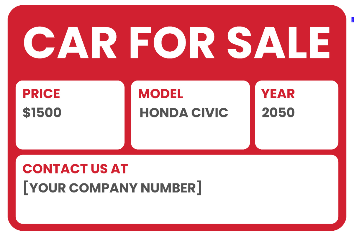 Free Car For Sale Sign Template To Edit Online with Car For Sale Sign Printable