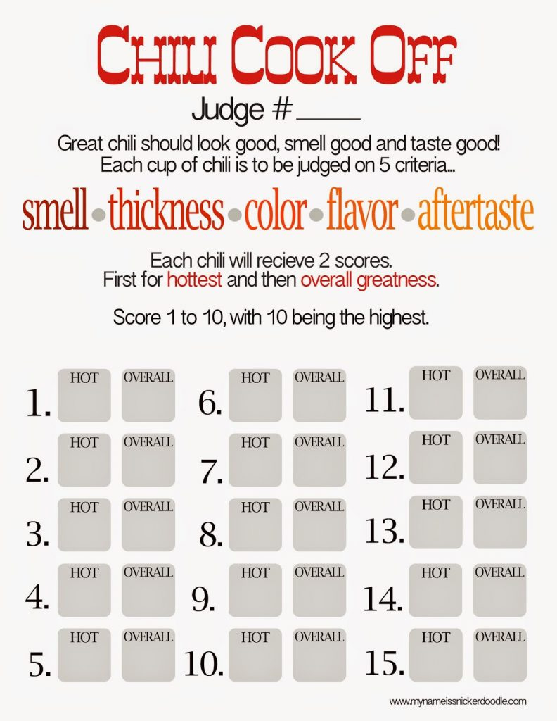 Free Chili Cook Off Score Card - My Name Is Snickerdoodle intended for Pdf Free Printable Chili Cook Off Scorecards