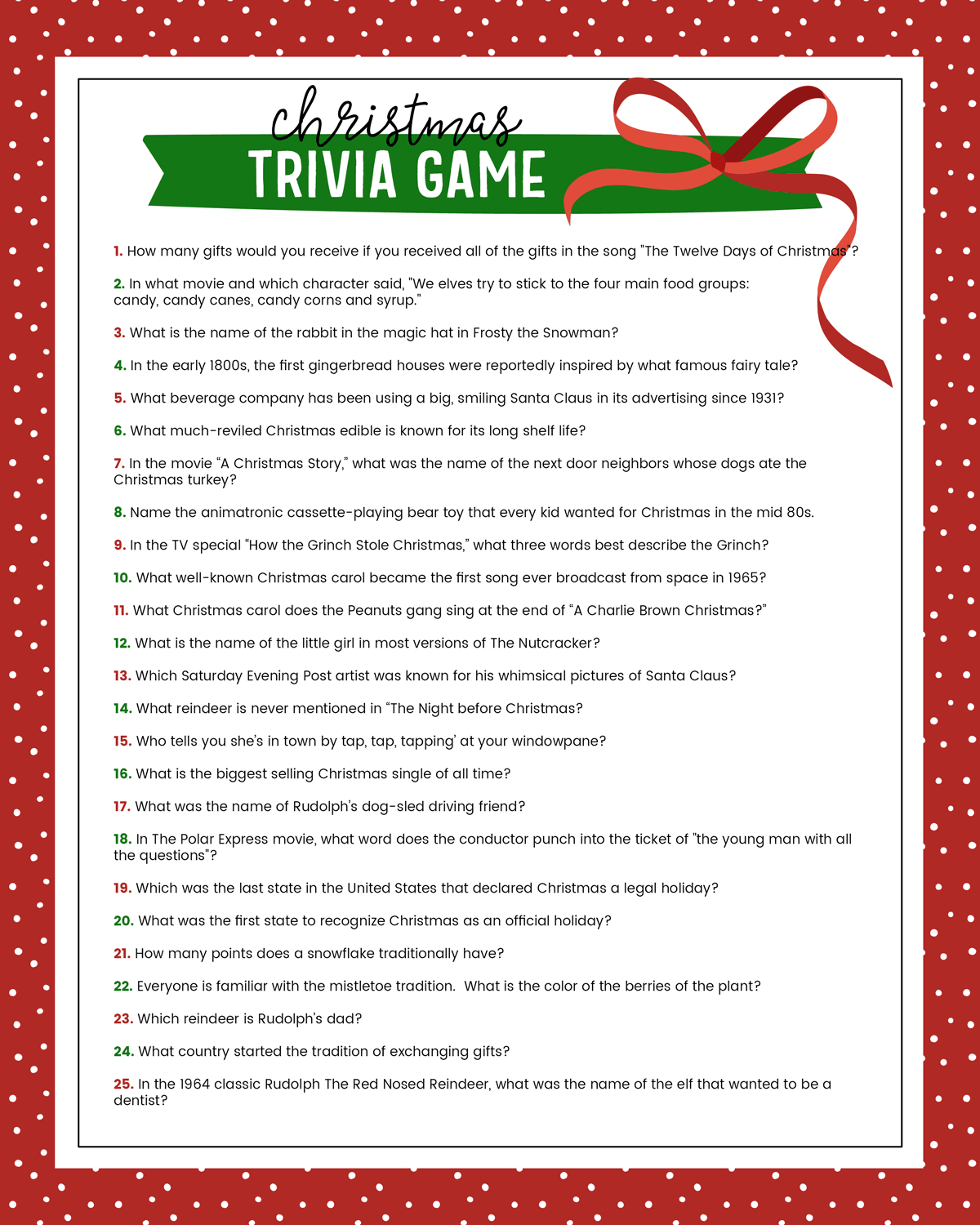 Free Christmas Trivia Printables {Games For The Family!} | Lil' Luna pertaining to Free Printable Christmas Trivia With Answers