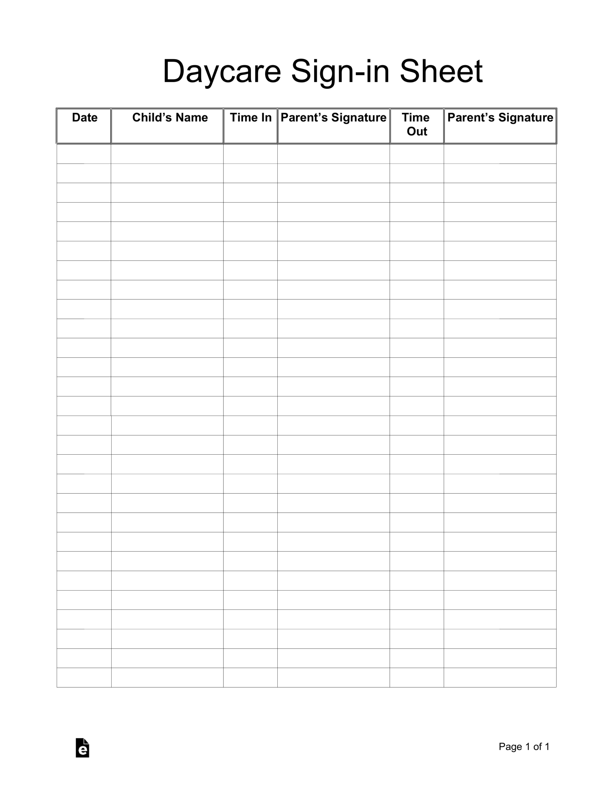 Free Daycare Sign-In Sheet Template - Pdf | Word – Eforms intended for Free Printable Daycare Sign in Sheet