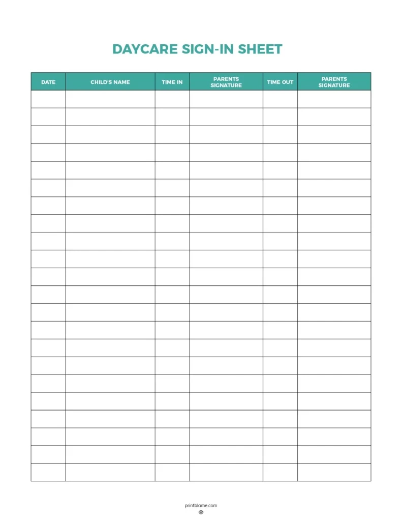 Free Daycare Sign In Sheets - 16 Sign In And Out Templates in Free Printable Daycare Sign In Sheet