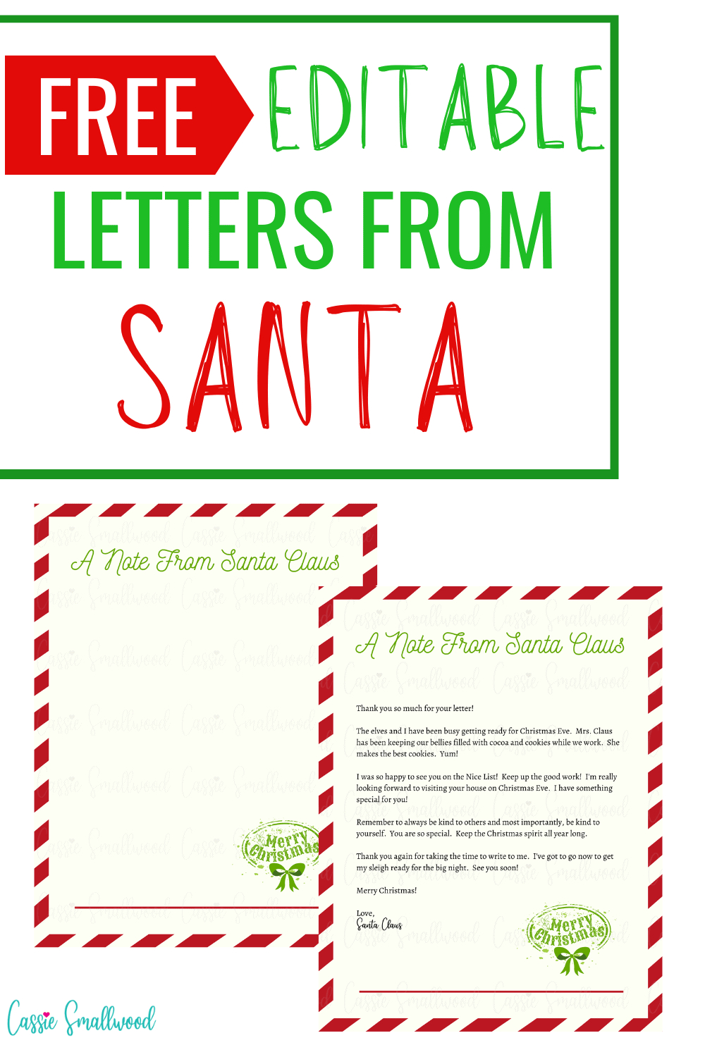 Free Editable Letter From Santa Template - Cassie Smallwood within Free Printable Santa Letters From Santa
