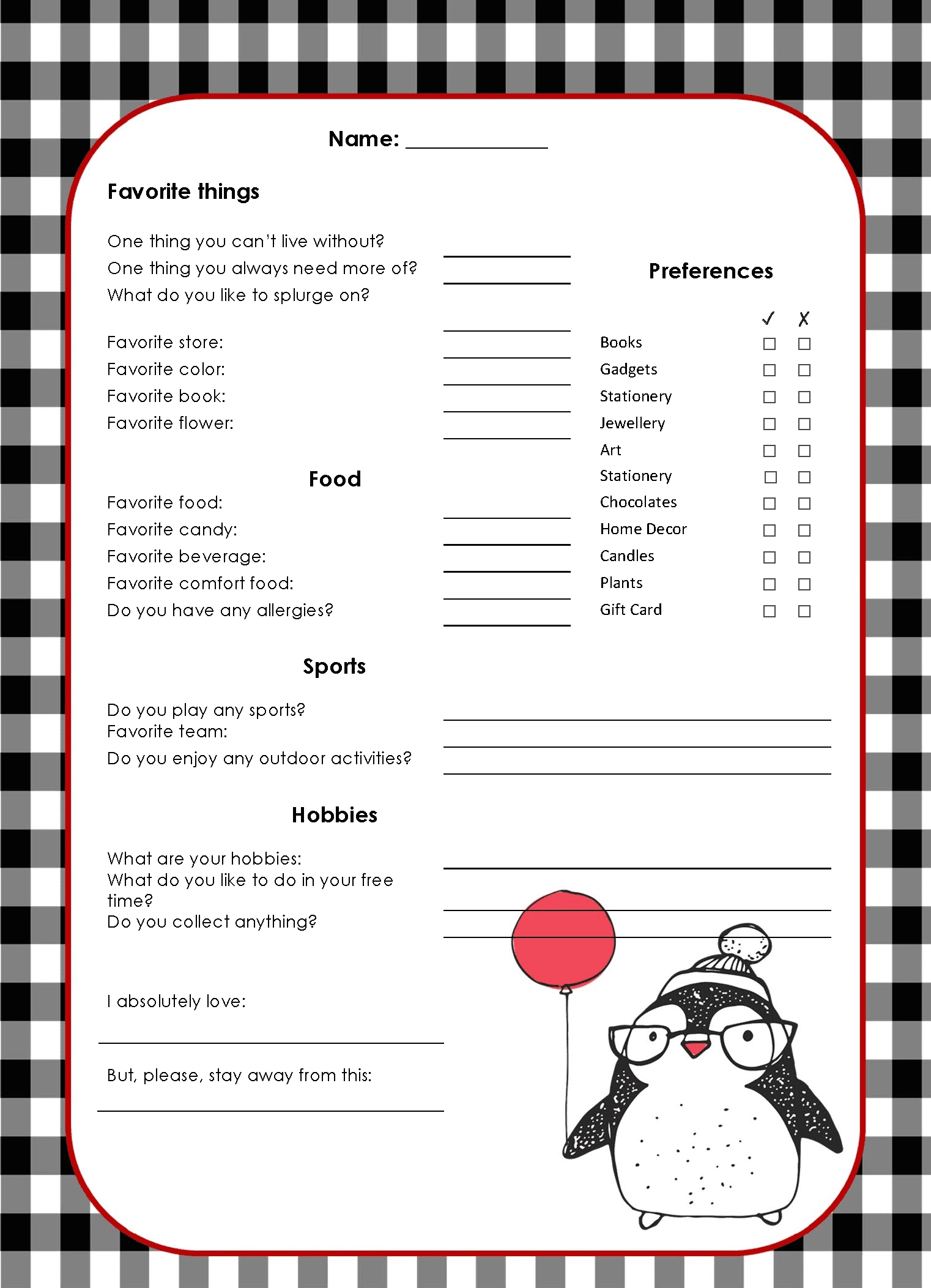 Free Editable Secret Santa Form Template inside Gift Exchange Questionnaire Free Printable