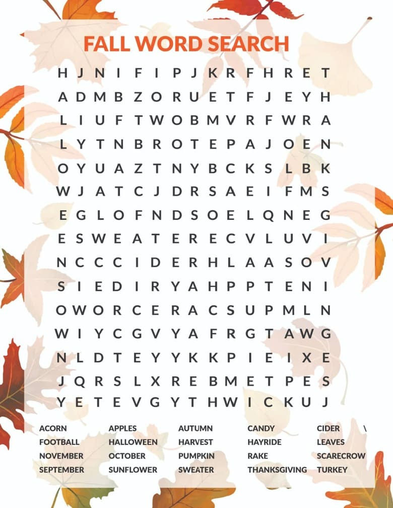 Free Fall Word Search Printable in Fall Word Search Free Printable