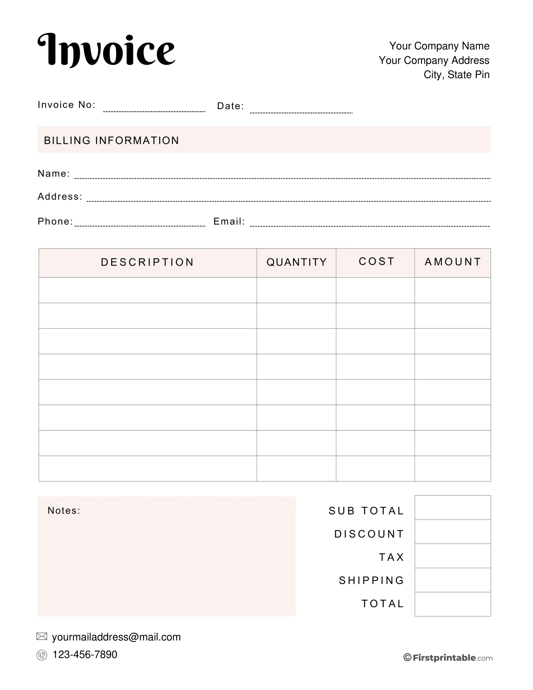Free Invoice Template Blank Printable | Download with regard to Free Printable Invoice Template
