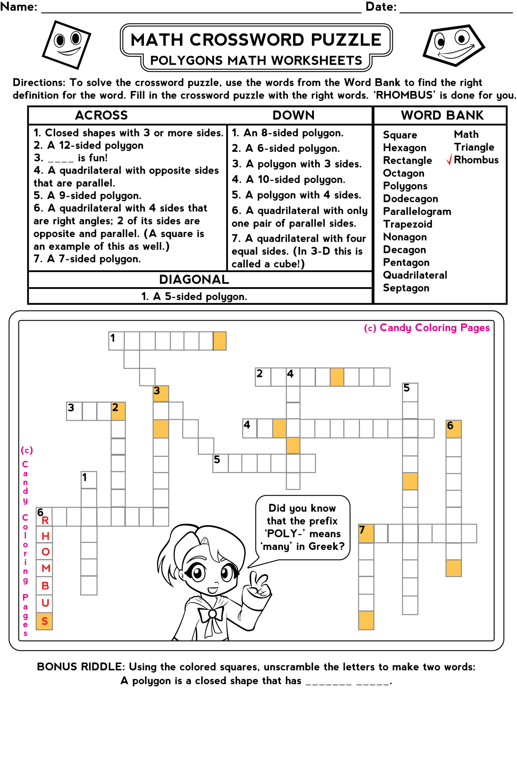 Free Math Games And Math Worksheets: Free Crossword Puzzles in Free Math Crossword Puzzles Printable