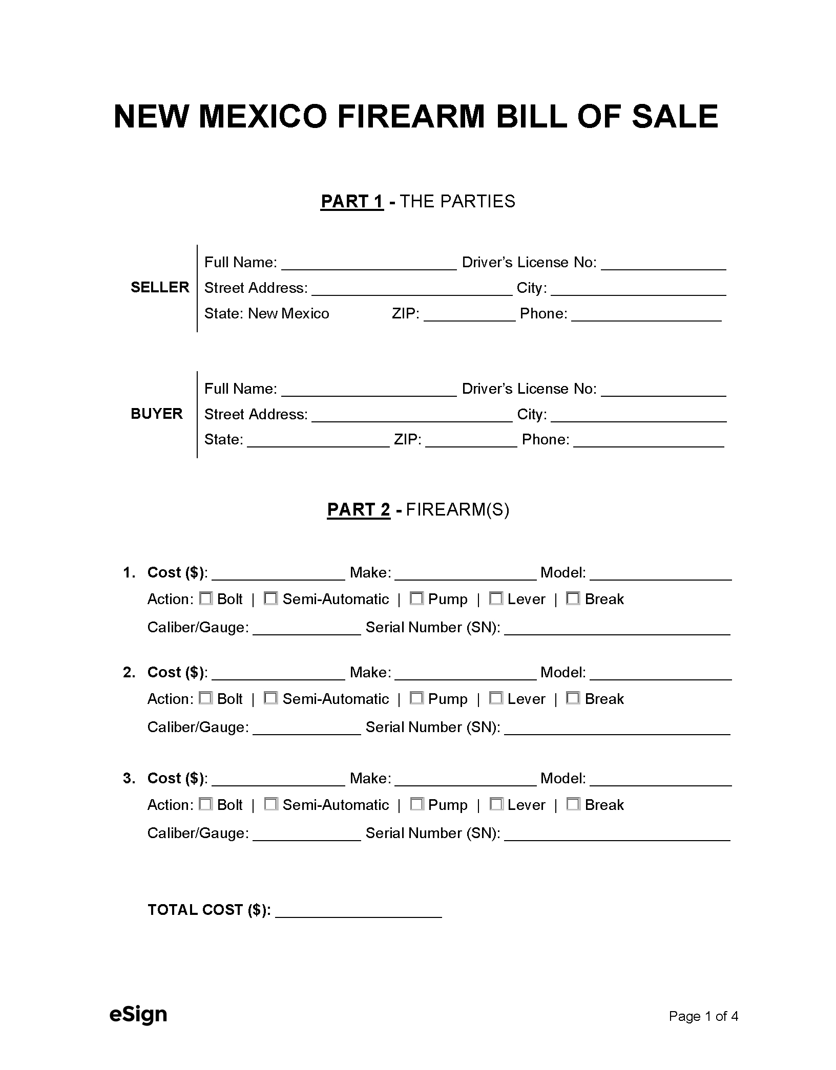 Free New Mexico Firearm Bill Of Sale Form | Pdf | Word throughout Printable Bill Of Sale For Gun