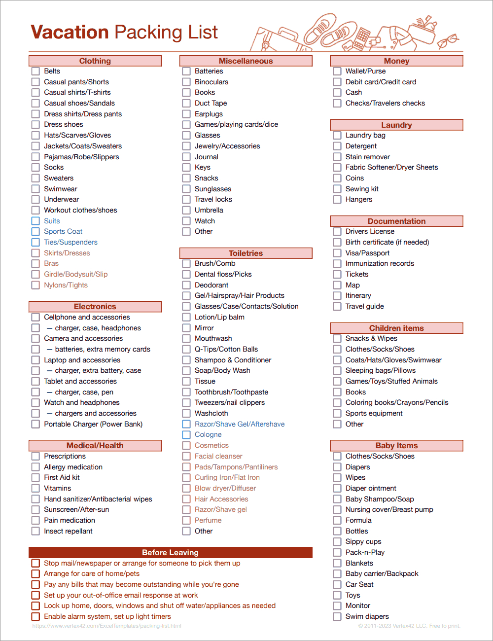 Free Packing List Template For Vacation, Travel Or College in Free Printable Packing List For Vacation