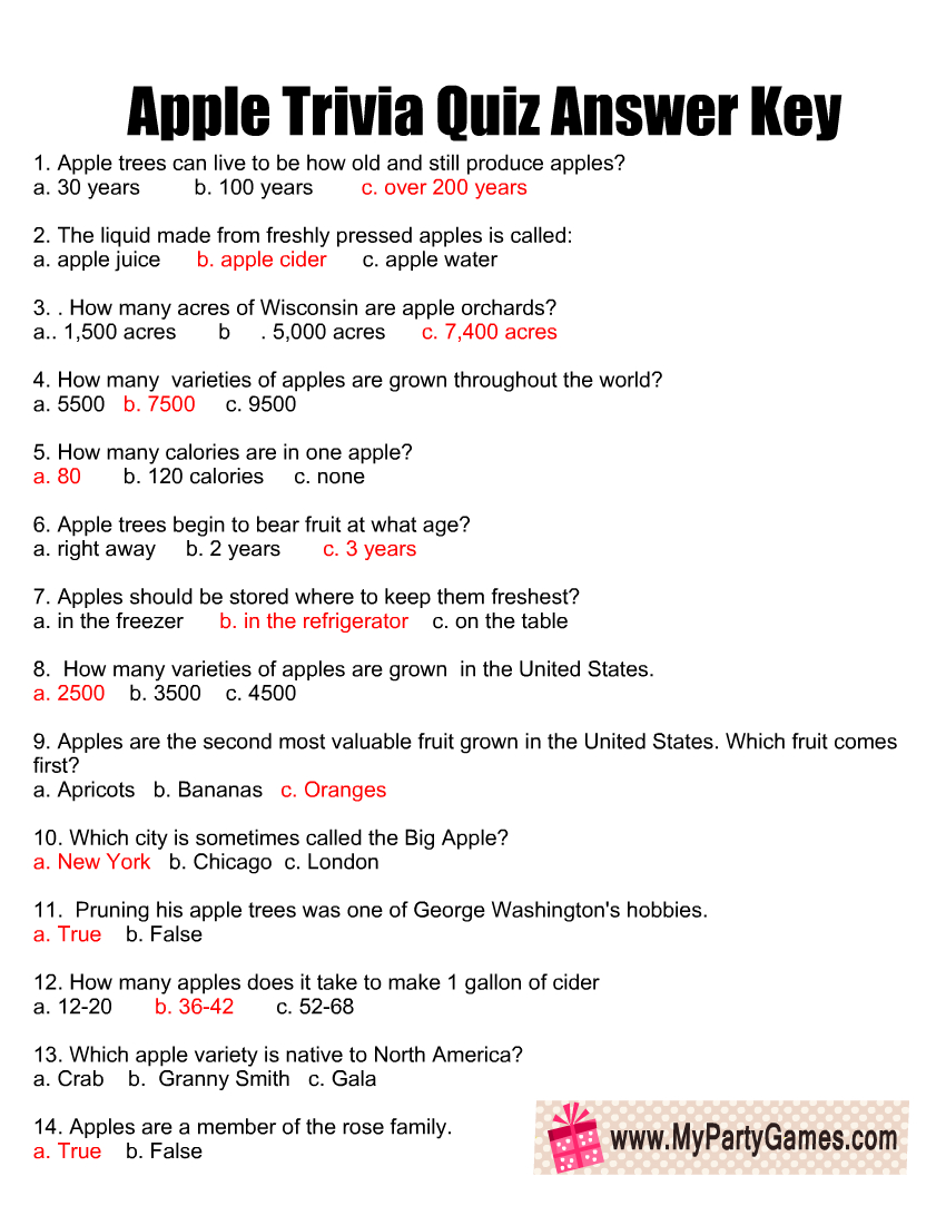 Free Printable Apple Trivia Quiz With Answer Key for Free Printable Trivia Questions With Answers