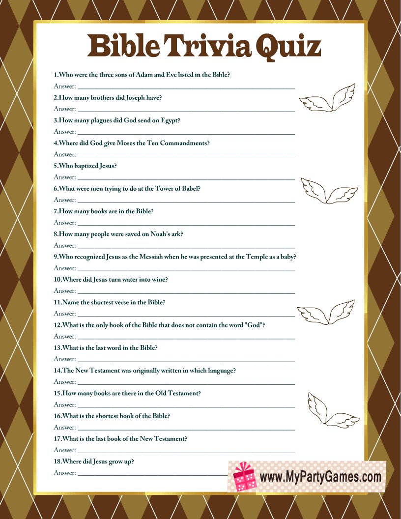 Free Printable Bible Trivia Quiz With Answer Key in Bible Trivia Printable Questions Answers