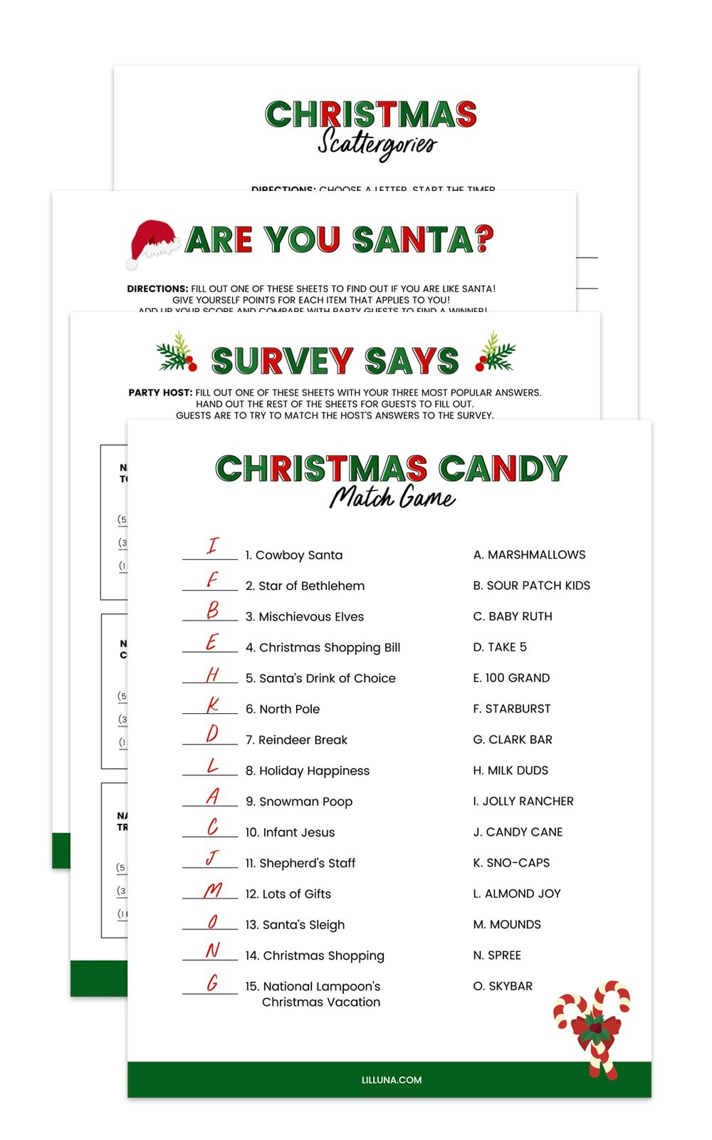 Free Printable Christmas Games {4 Freebies} | Lil' Luna in Christmas Party Games Free Printable