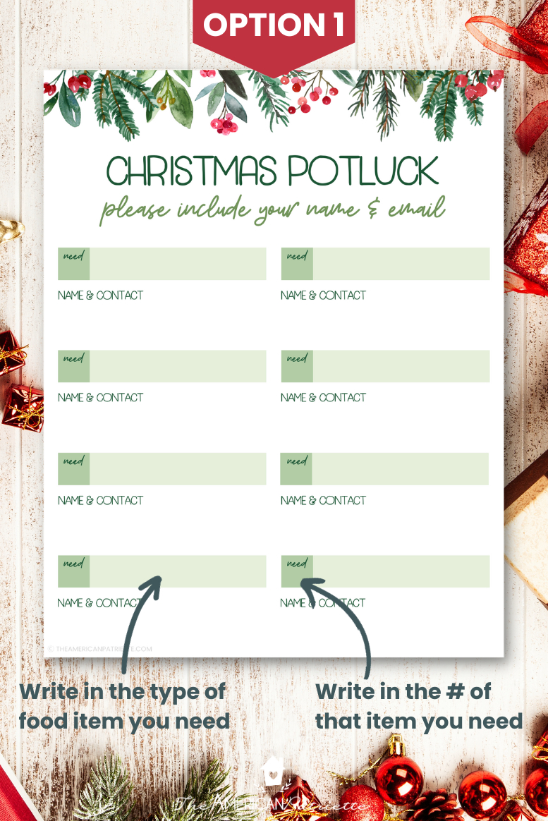 Free Printable Christmas Potluck Sign Up Sheets - The American for Free Printable Christmas Potluck Sign Up Sheet