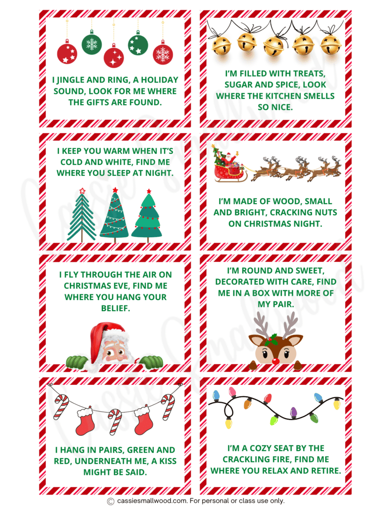 Free Printable Christmas Scavenger Hunt Clues - Cassie Smallwood intended for Free Printable Christmas Treasure Hunt Clues For Adults