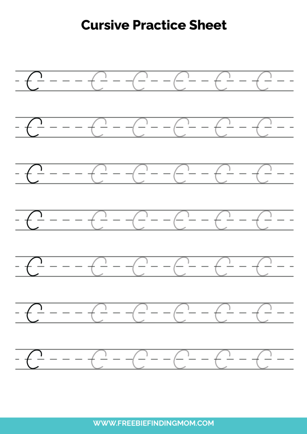 Free Printable Cursive Alphabet Practice Sheets: Capital C inside Printable Cursive Writing Practice Sheets