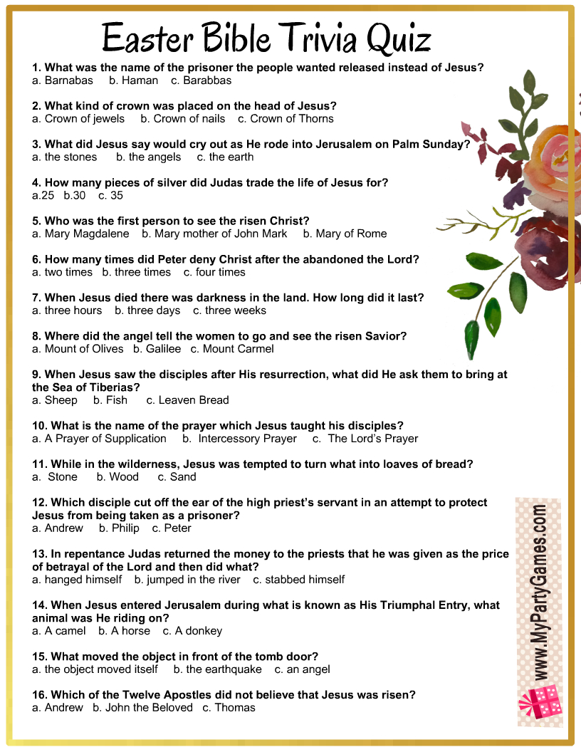 Free Printable Easter Bible Trivia Quiz With Answer Key intended for Easter Trivia Questions And Answers Printable