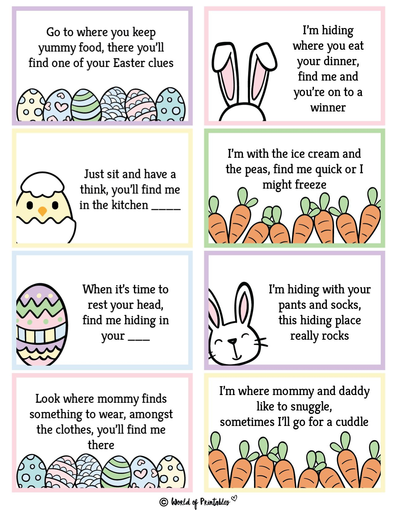 Free Printable Easter Egg Hunt Clues - World Of Printables within Free Easter Scavenger Hunt Printables