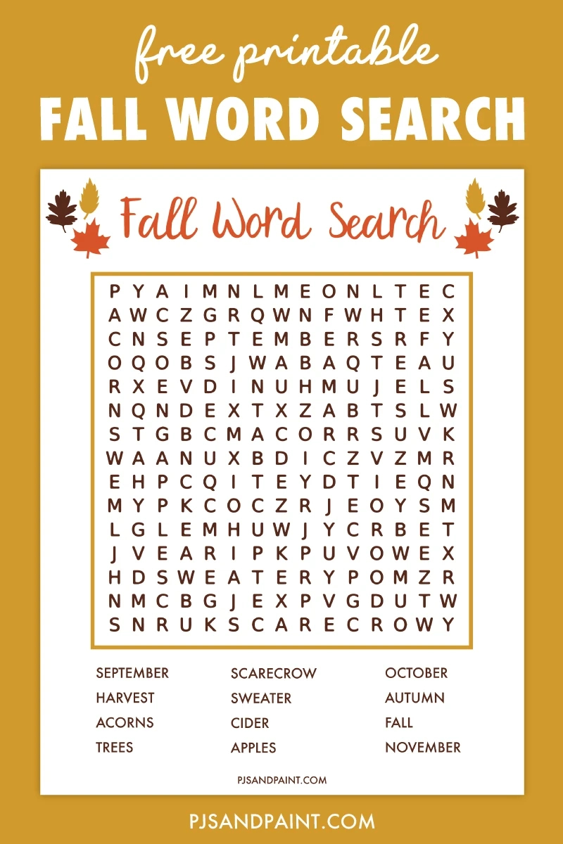 Free Printable Fall Word Search - Pjs And Paint regarding Fall Word Search Free Printable
