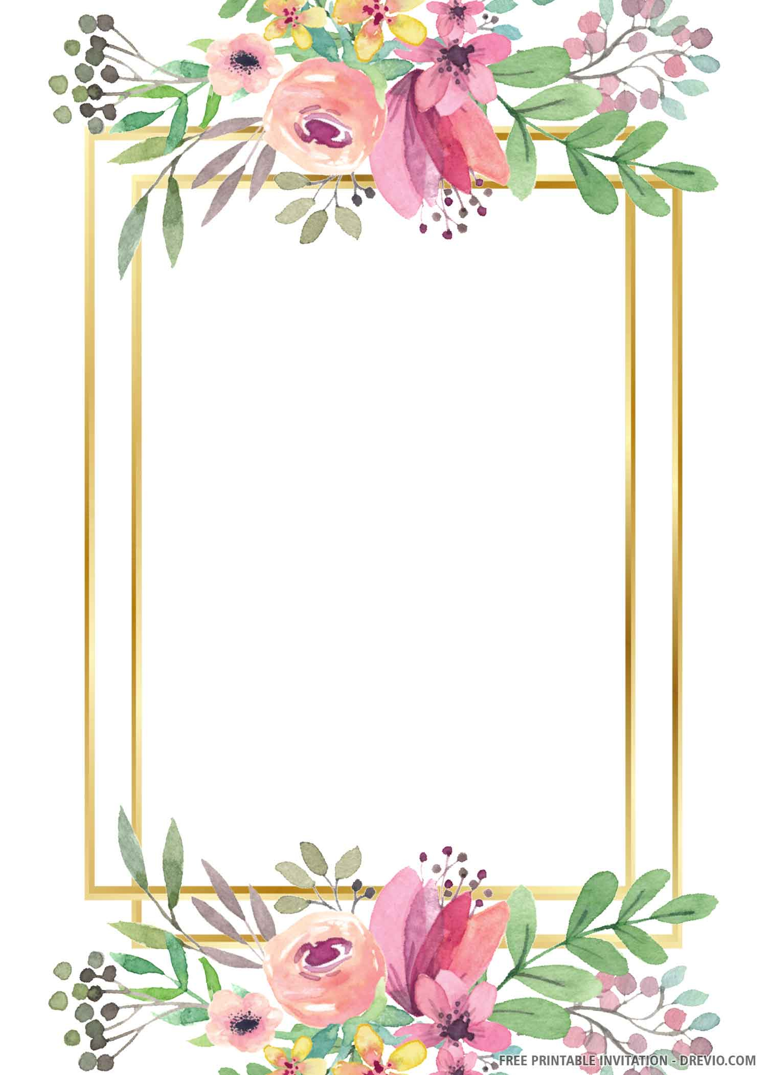 Free Printable) - Floral Frame Invitation Templates - For Any with Template For Invitations Free Printable