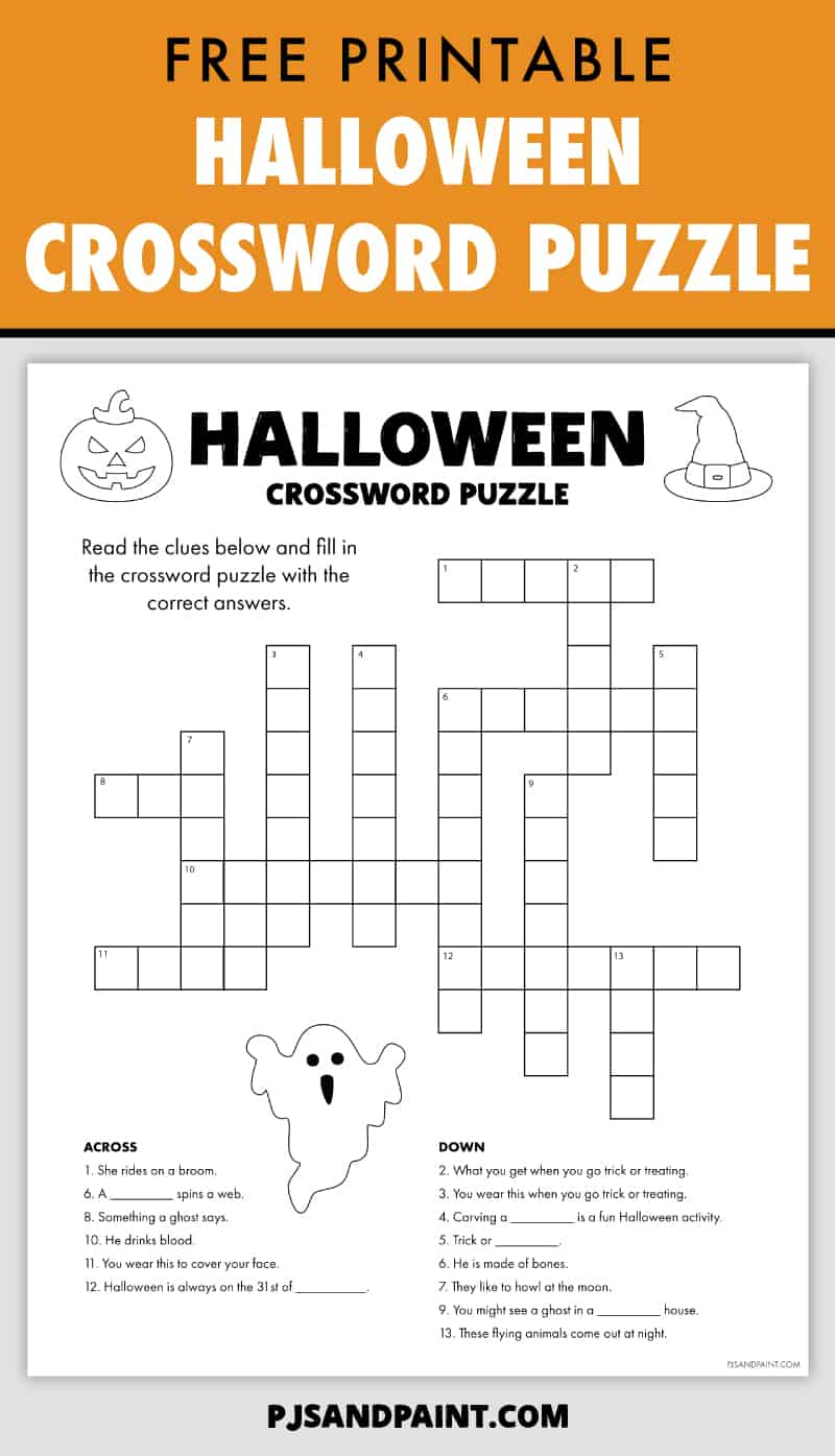 Free Printable Halloween Crossword Puzzle - Pjs And Paint inside Best Free Crossword Puzzles Printable