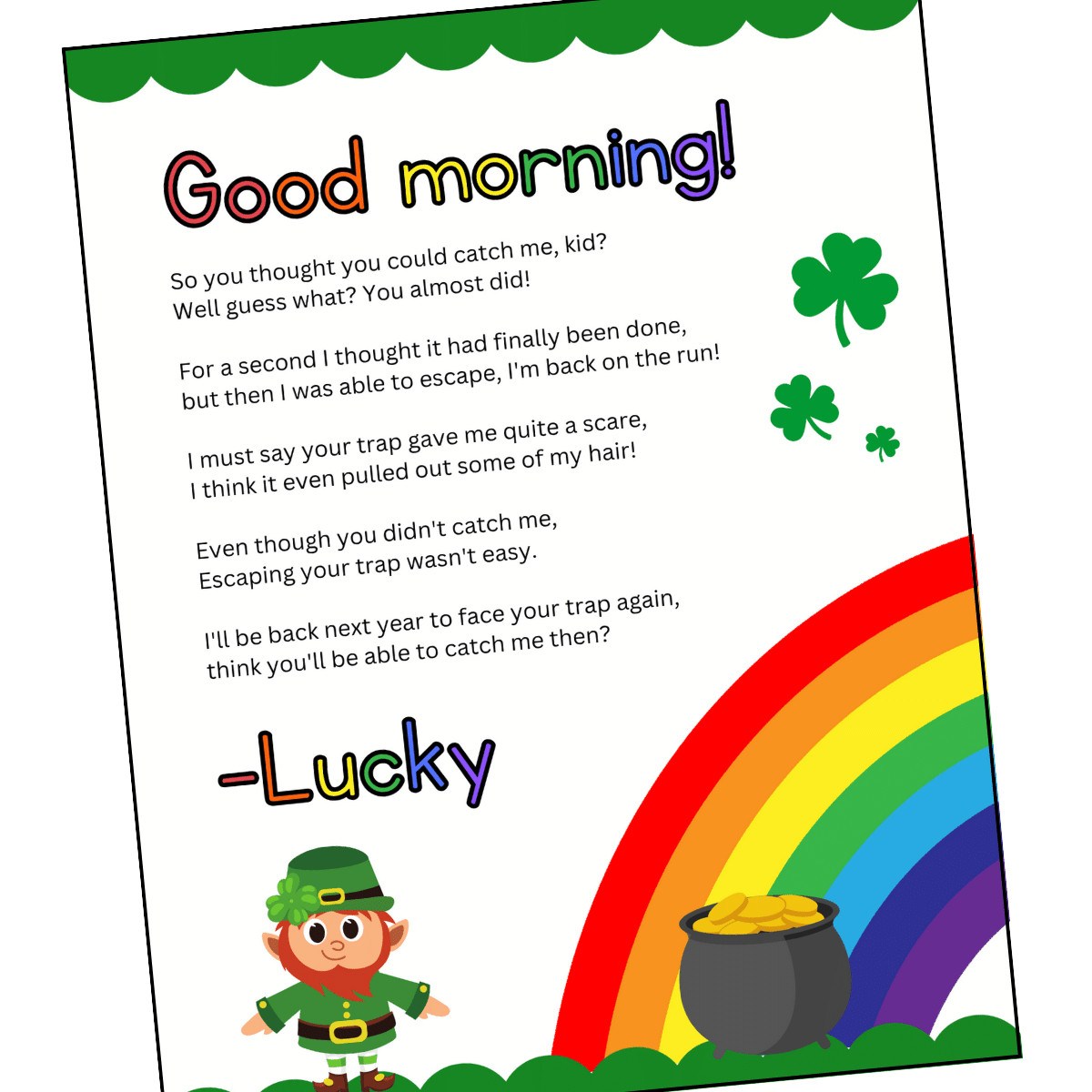 Free Printable Leprechaun Letter To Child throughout Leprechaun Notes For Kids Printable