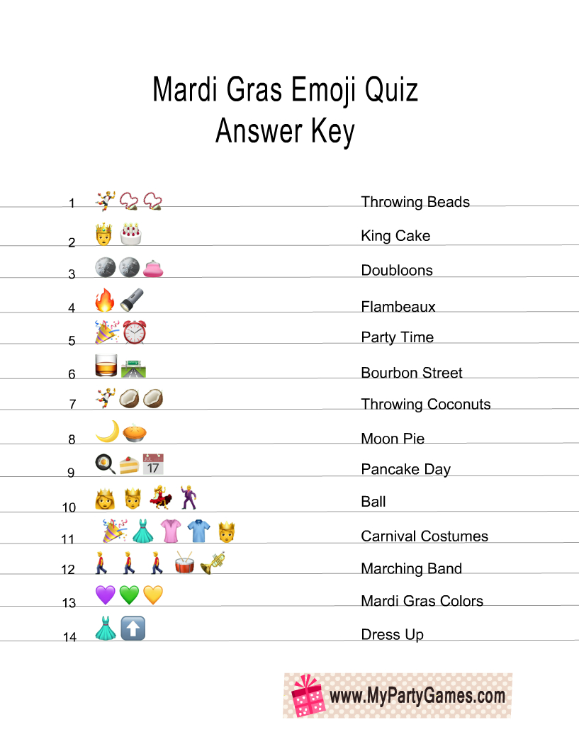 Free Printable Mardi Gras Emoji Quiz With Answer Key regarding Printable Emoji Quiz with Answers
