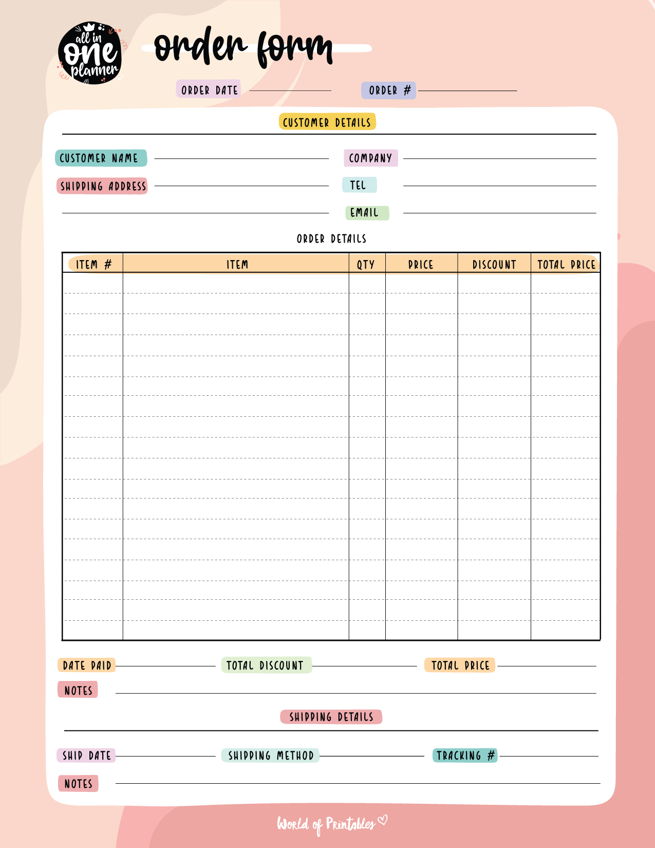 Free Printable Purchase Order Template - World Of Printables for Small Business Free Printable Order Forms