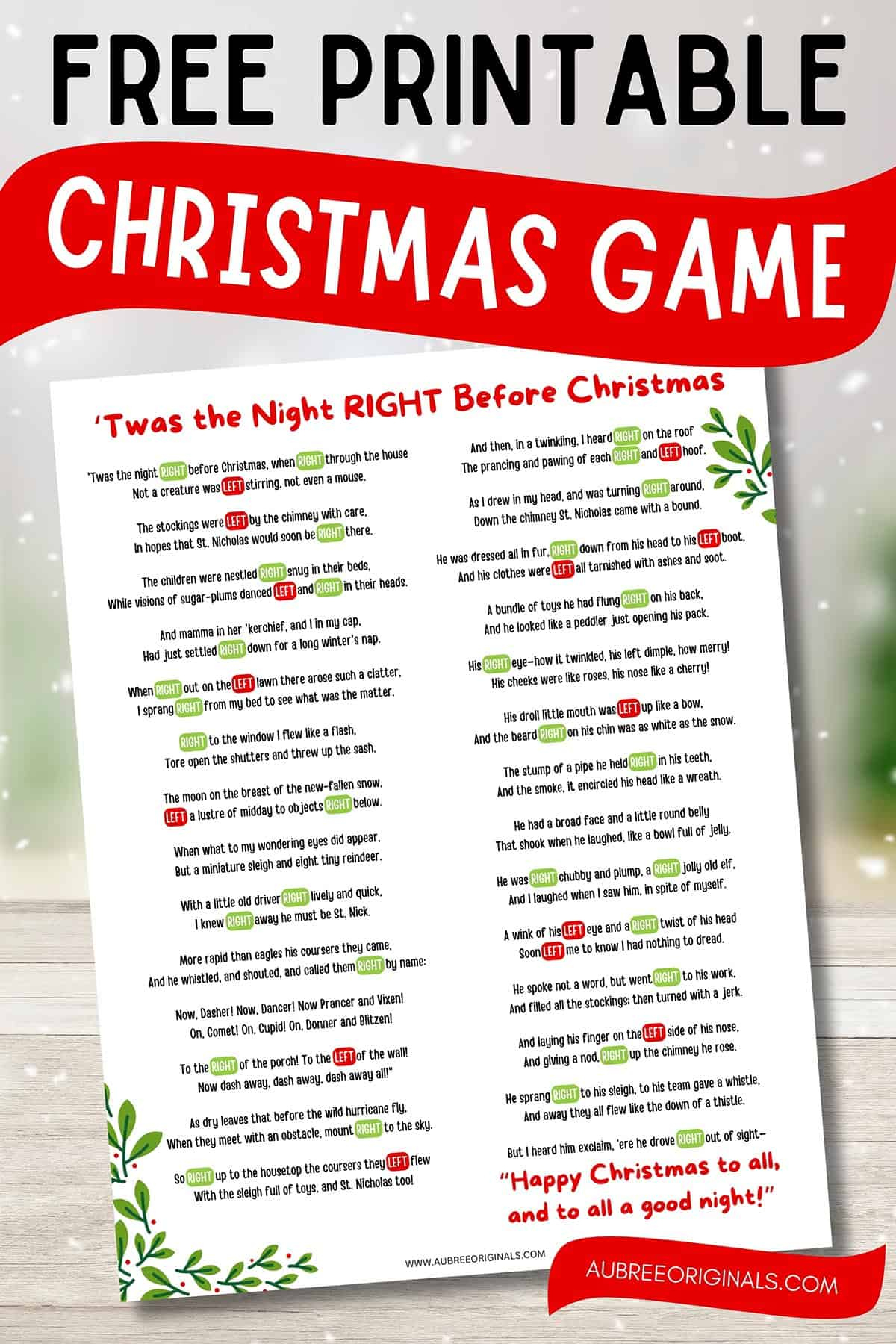 Free Printable Right Left Christmas Game Story - Aubree Originals in Free Left Right Christmas Game Printable