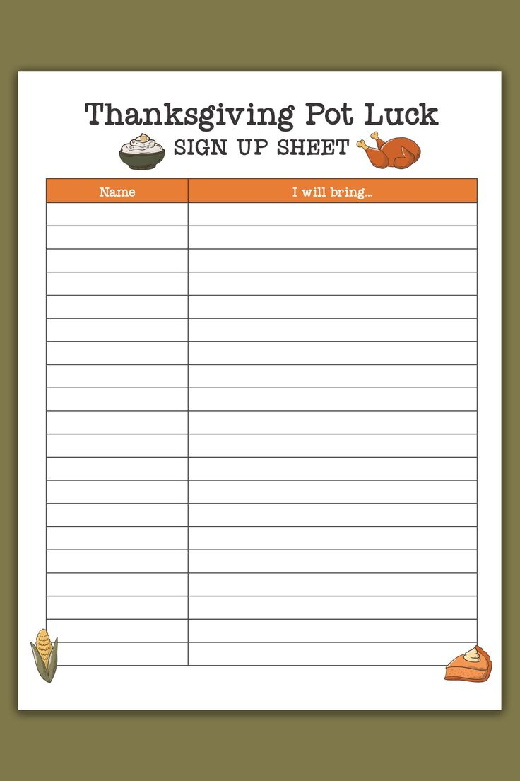 Free Printable Thanksgiving Potluck Sign Up Sheet Set - Google pertaining to Free Printable Thanksgiving Signup Sheet